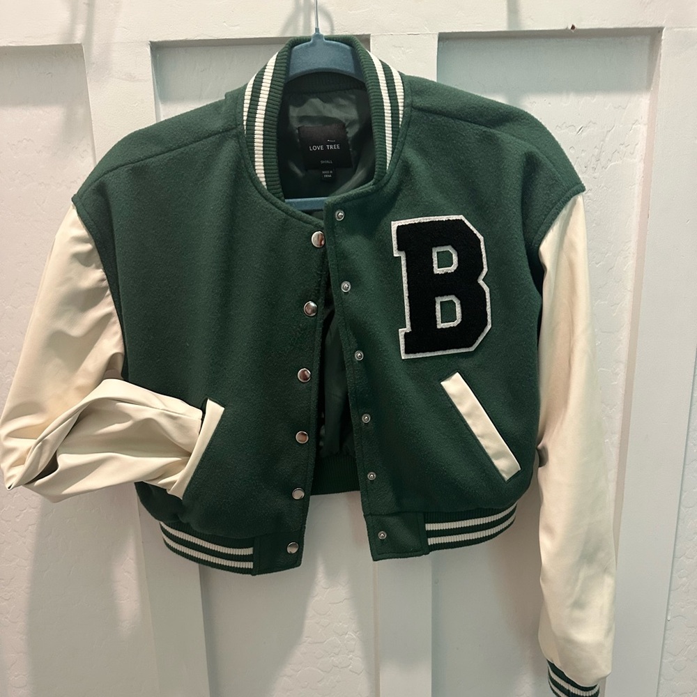 Love Tree Forest Green and Cream Varsity‎ Jacket - Picture 3 of 10